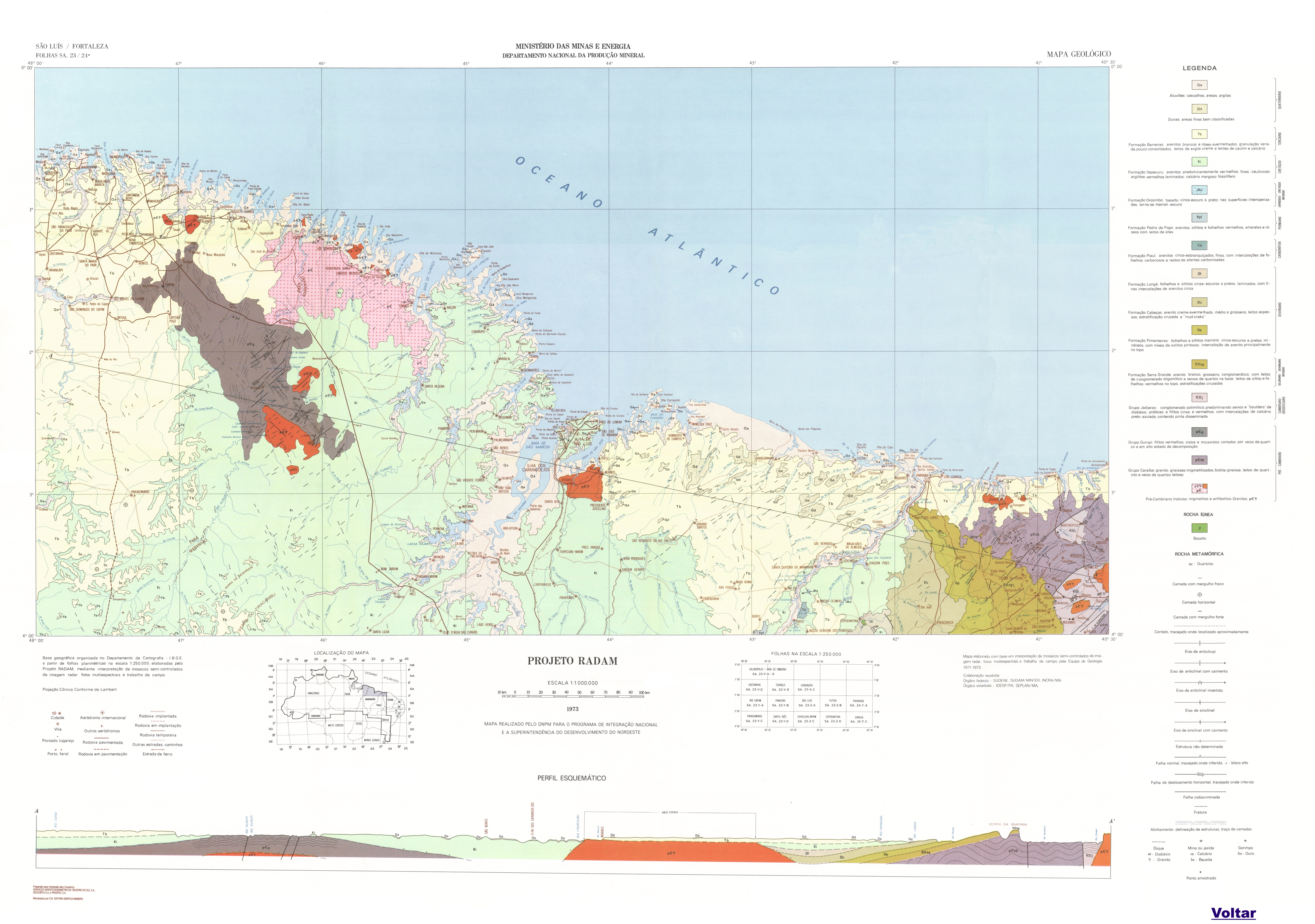 Capa:Projeto RADAM : mapa geológico : São Luís/Fortaleza : folhas SA.23/24