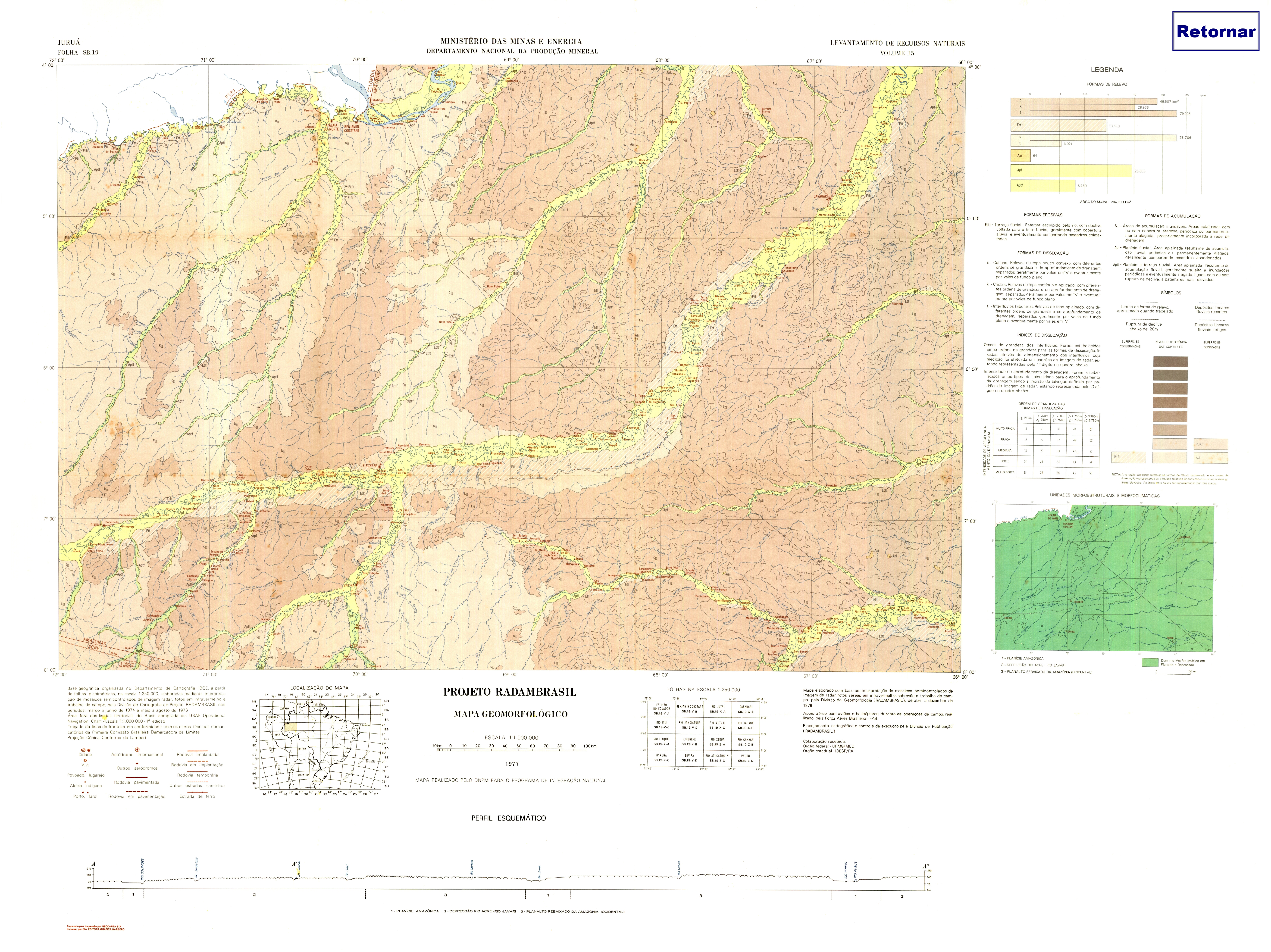 Capa:Projeto RADAMBRASIL : Mapa geomorfológico : Juruá : Folha SB.19
