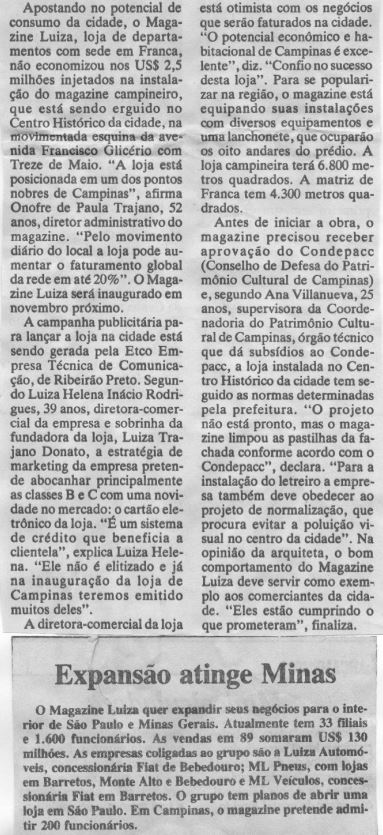 Capa:Ponto nobre para o Magazine Luiza