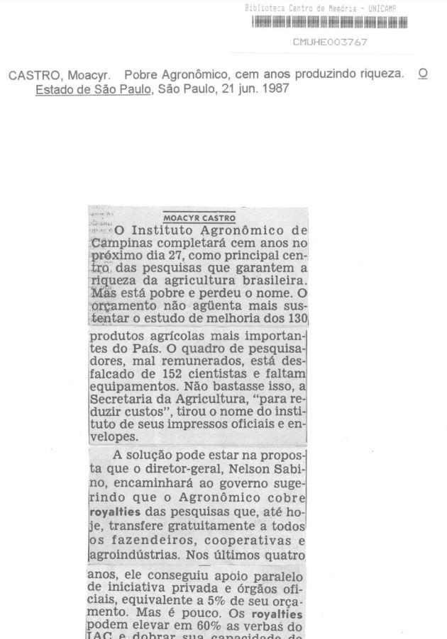 Capa:Pobre Agronômico, cem anos produzindo riqueza