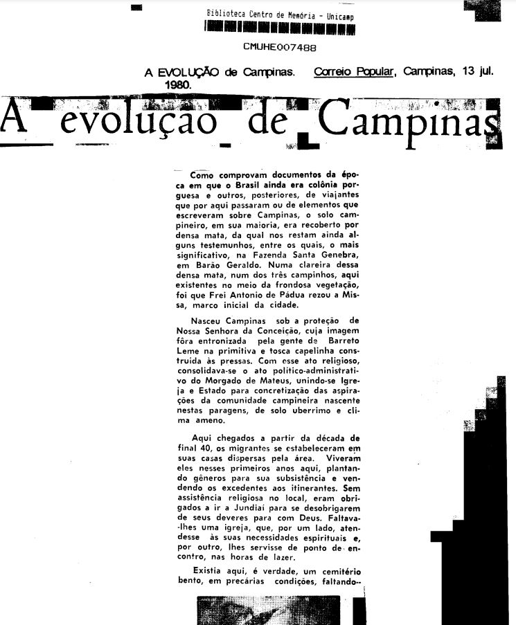 Capa:A evolução de Campinas
