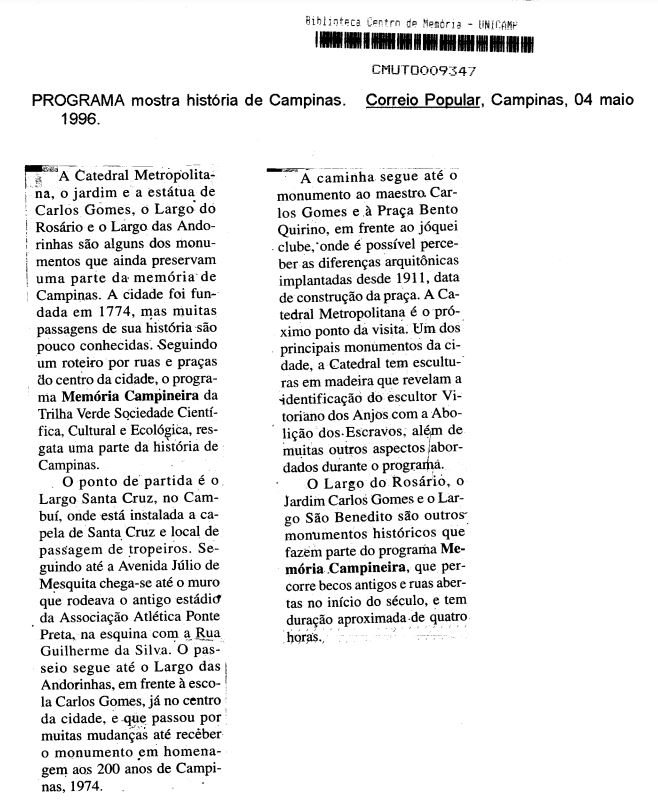Capa:Programa mostra história de Campinas