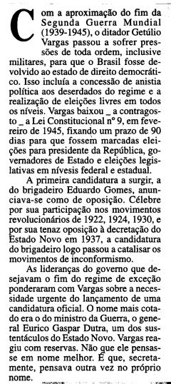 Capa:Dutra emerge das sombras do Estado novo