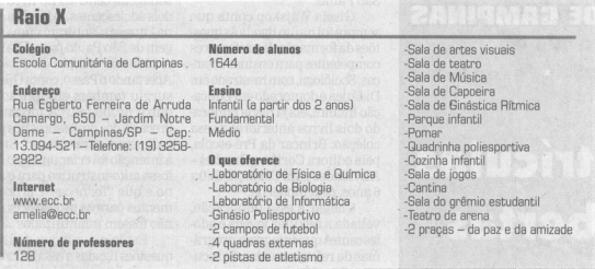 Capa:Raio X (Escola Comunitária de Campinas)