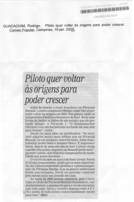 Capa:Piloto quer voltar as origens para poder crescer