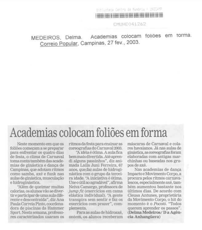 Capa:Academias colocam foliões em forma